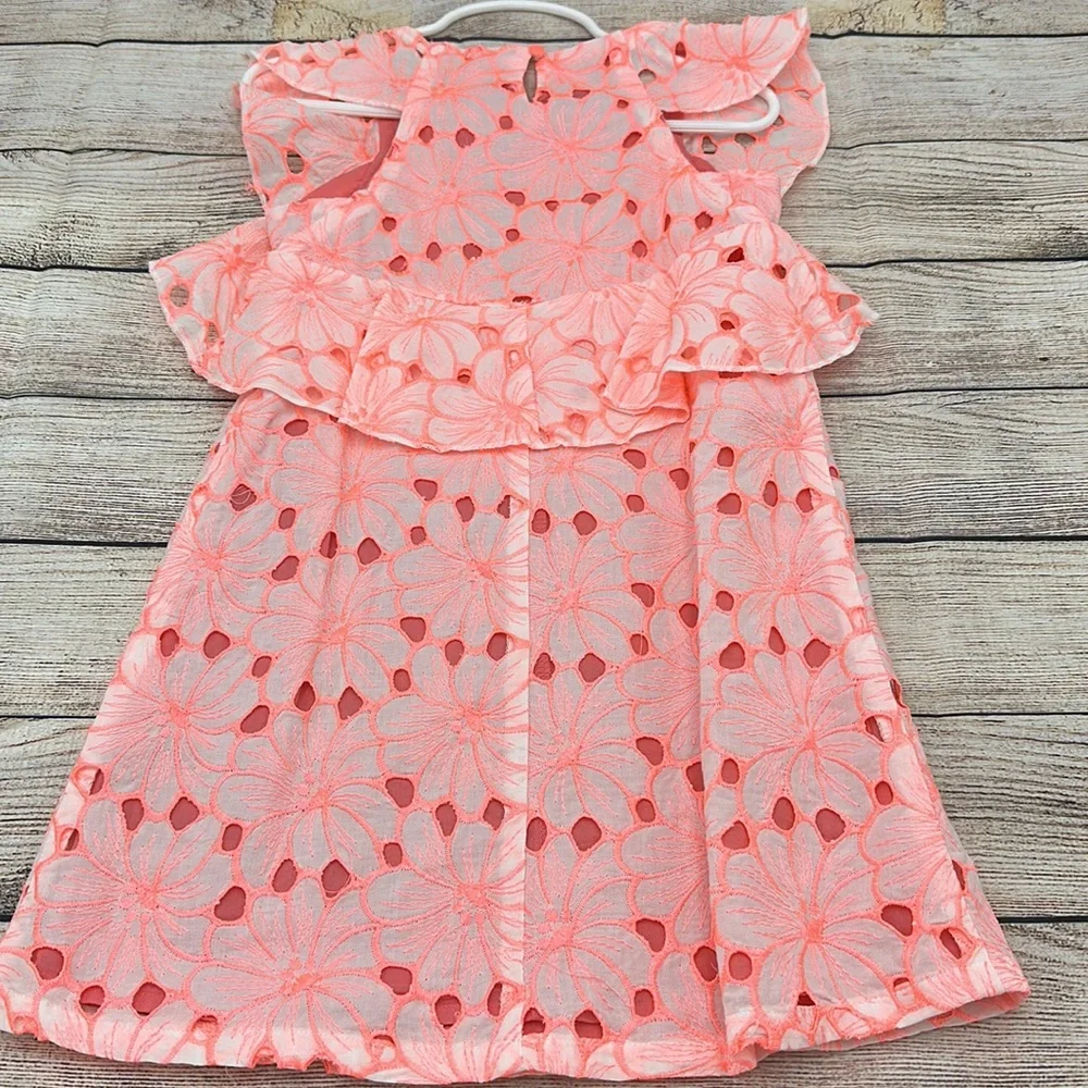 Cat and Jack Pink/Peach Lace Overlay, Flutter Sleeve Dress Size XS (4/5) - Picture 4 of 6